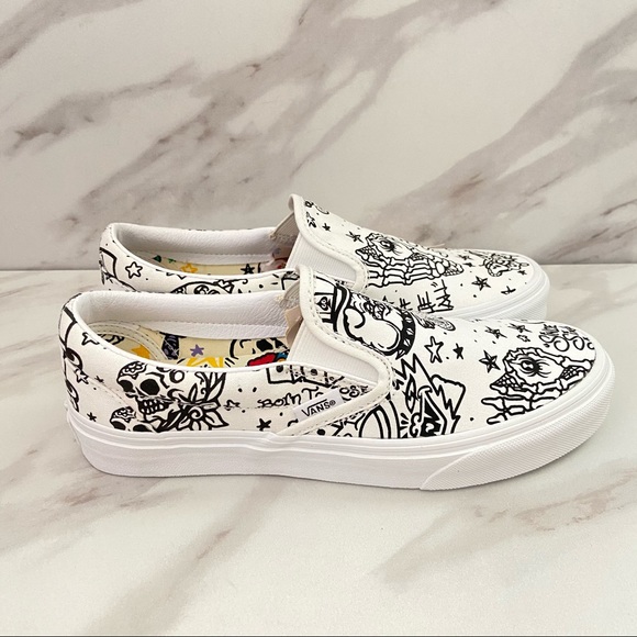 vans slip on u color tattoo white skate shoes